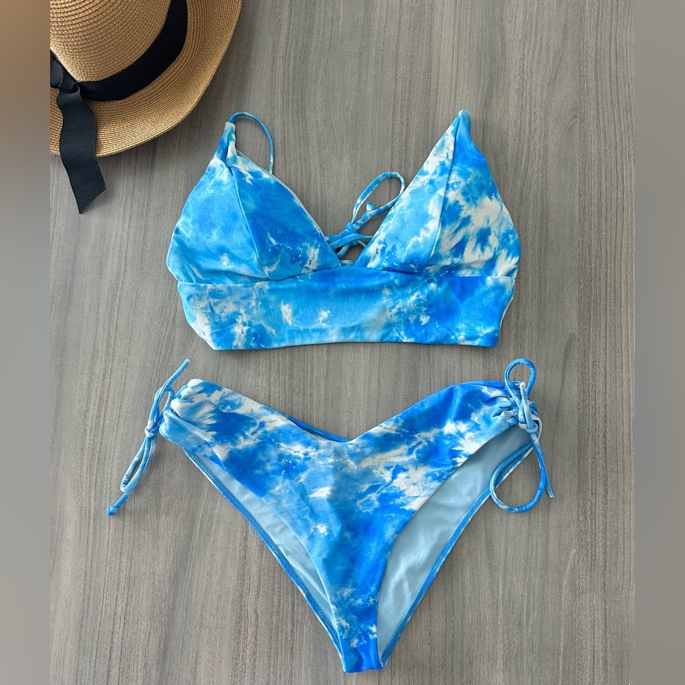 Swimsuits For All Blue and White Bikini Set